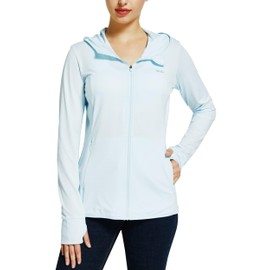 Willit Women's UPF 50+ Sun Protection Shirts UV Long Sleeve Zip Hoodies SPF Lightweight Jacket Pockets Hiking Light Blue Small