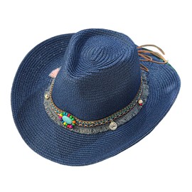 White Fang CZA362 Hat, Straw Hat, Cowboy Hat, Sunshade, Outdoor, Casual, Men's, Women's, navy, Free size