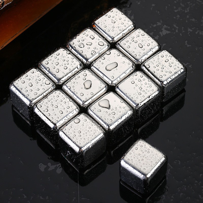 4Pcs Stainless Steel Ice Cubes Reuseable Polishing Beverage Chilling Stones
