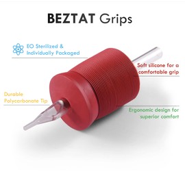 BEZTAT 1.25 Inch Ultra Premium Red Soft Silicone Grip w/Long Clear Disposable Tubes & Tips- 15 Pack, Round Tip (14RT)