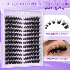 Eefofnn Fluffy Lash Clusters Natural Cluster Eyelash Extensions D Curl Volume Individual Lashes Mink Eyelash Clusters Manga Cat Eye Lashes Clusters DIY Lash Extension Wispy Fairy Lash Clusters