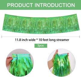BEISHIDA 3 Packs Metallic Foil Fringe Garland Shining Green Wall Hanging Tinsel Fringe Banners for Car Floats Bridal Shower Wedding Birthday Easter Graduation Holiday Party Decoration(30 Feet)