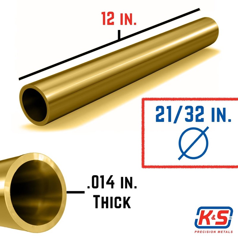 K&S 8144 Round Brass Tube, 21/32" OD x 0.014" Wall