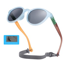 Mayoii Kids Sunglasses with Strap Polarization Test Paper Contrast Color Polarized UV Protection Toddler Sunglasses for Boys Girls Age 3-12 (Blue, Black)