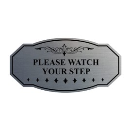 Victorian Please Watch Your Step Sign (Brushed Silver) - Small