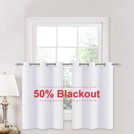 NICETOWN 50% Blackout Valances with Grommet - Thermal Insulated Short Curtains in 36 Inches Length for Kitchen Windows (W42 x L36, 2 Pcs, Pure White)