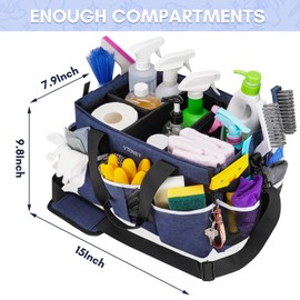 Ytonet Wearable Cleaning Caddy Bag, Large Cleaning Supplies Organizer with 4 Foldable Dividers, Kitchen Caddy Organizer with Handle & Adjustable Shoulder Straps for Cleaners & Housekeeper, Blue