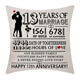 13th Wedding Anniversary Cushion Cover Throw Pillow Cove 18x18 Inch 13 Years of Marriage Present Marriage Keepsake Decoration Gift for Couples Parents Women Men Husband Wife Wedding Anniversary(13)