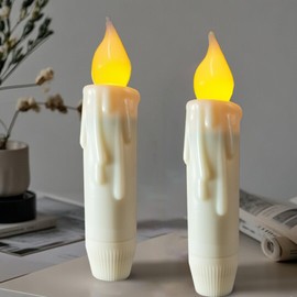 LINCOUNTRY.Short Taper Candles Battery Operated Flickering Flame Wax Flameless Taper Candles with Timer, Ivory LED Candlesticks 4.65 Inches for Home Christmas Wedding Decor, 2 Pack