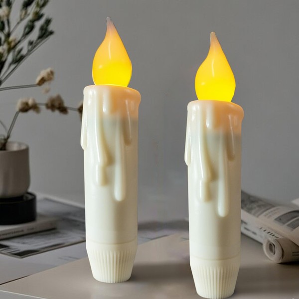 LINCOUNTRY.Short Taper Candles Battery Operated Flickering Flame Wax Flameless Taper