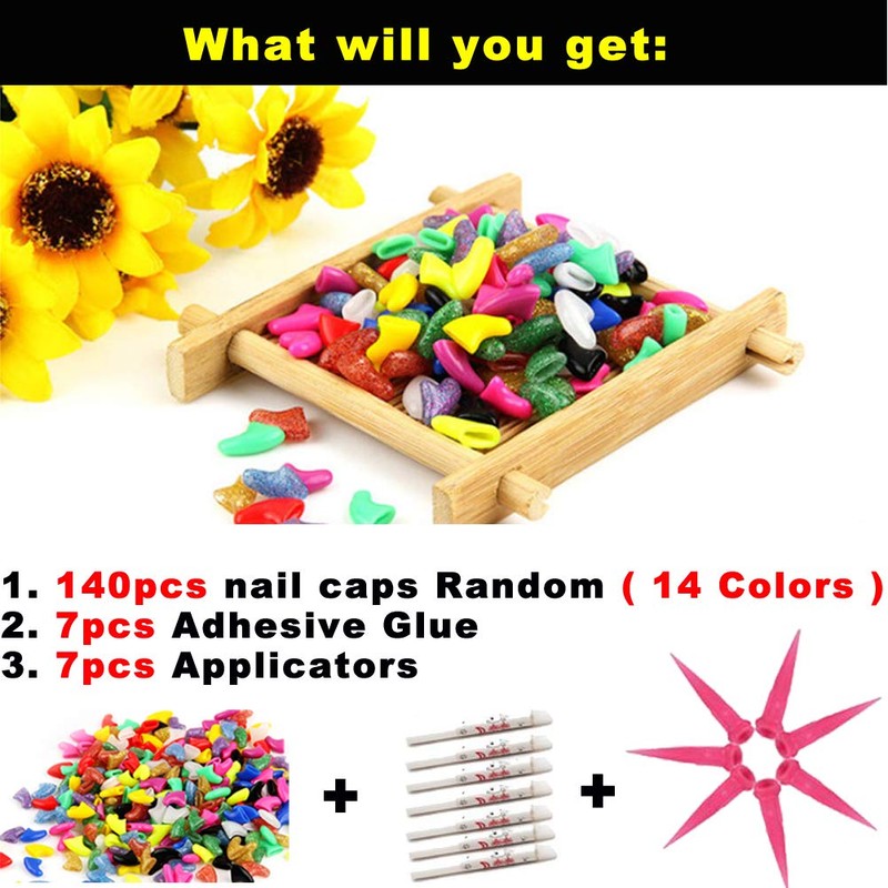 VICTHY 140pcs (14 Colors) Cat Nail Caps, Cat Claw Covers