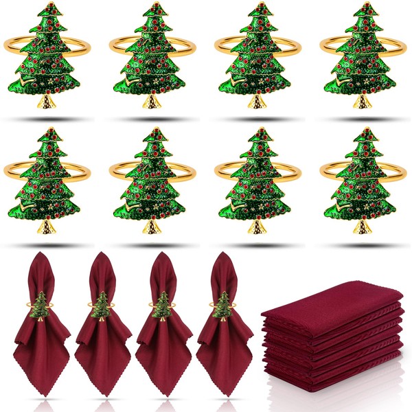 KPOSIYA 16pcs Christmas Tree Napkin Rings Set of 8 and