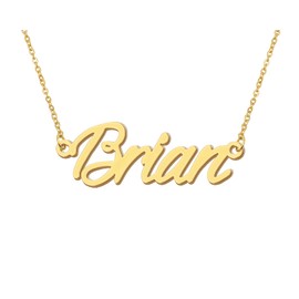 Aoloshow 18k Gold Plated Brian Name Necklace Womens Mens Initial Nameplate Necklaces Stainless Steel Jewelry for Valentine's Day