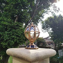Solar LED Exterior Rainproof Glass Ball Porch Column Post Lights Victorian Globe Outdoor Waterproof Fence Wall Pillar Lamps Aluminum Landscape Courtyard Street Lights Deck Bollard Light Pedesta (