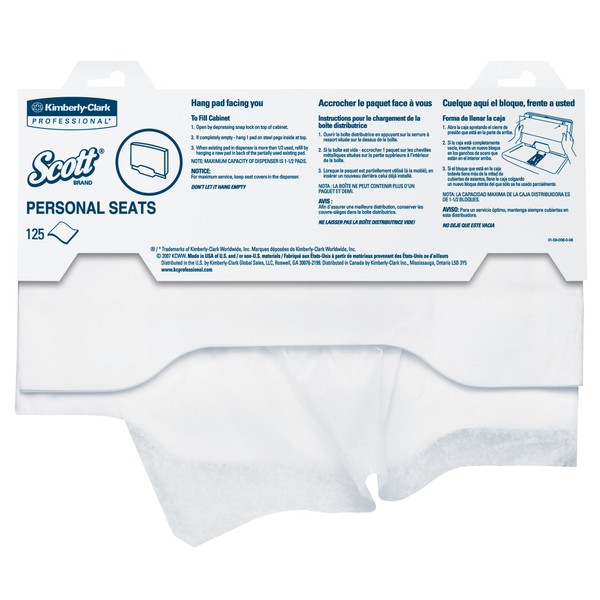 Scott Pro Toilet Seat Cover (07410), White, Disposable, 125 Covers / Pack, 24 Packs / Case