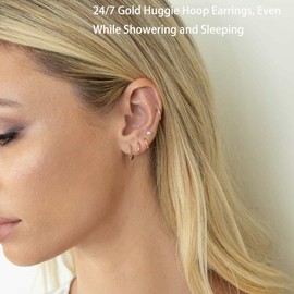 Dainty 4 Pairs Earrings Sets for Multiple Piercing, Lightweight 14K Gold Plated Small Huggie Hoop Earrings for Cartilage, Helix, Lobe, Hypoallergenic (14K Gold Plated- 6/8/10/12mm Hoop Earrings)
