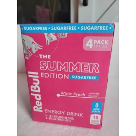 Red Bull Summer Edition Sugarfree Energy Drink, White Peach, 12oz 4 Pack In Hand