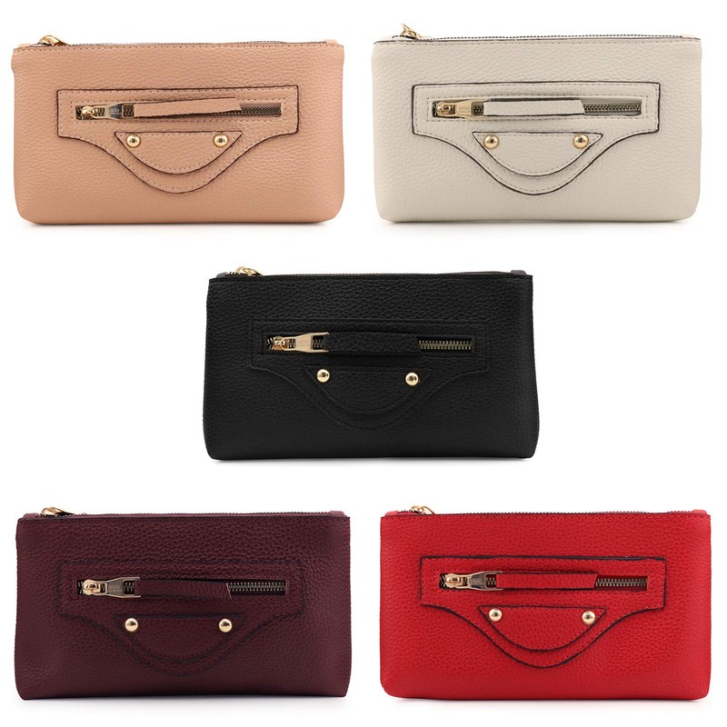 Otto Angelino Zippered Leather Clutch Purse Compatible with Smartphone