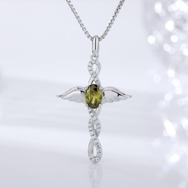 Cross Necklace Angel Wing Cross Necklace for Women Wing Cross Necklace Diamond Cubic Zirconia Birthstone Infinity Cross Necklace for Women August Birthstone Necklace Olive Green Cross Jewelry