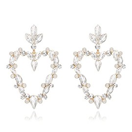 EVER FAITH Heart Earrings Rhinestone Large Sparkling Crystal Large Heart Earrings for Women Girls Clear, Crystal