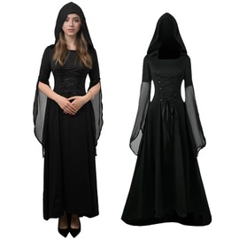 QEKFDOV Women's Medieval Dress, Gothic Lace-Up Dress, Renaissance Vintage Party Cosplay Medieval Clothing (A, 2XL)