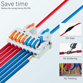 JANDECCN 6pcs DIN Rail Terminal Blocks, DIY Splicing Wire Connectors for Circuit Inline 18-12AWG (2 in 8 out)