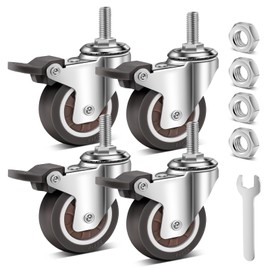 2 Inch Stem Casters Wheels Set of 4 with Dual Locking, M8 x 25 mm (Screw Diameter 8 mm, Length 25 mm) Heavy Duty Casters, 880 Lbs Castor Wheels, Threaded Swivel Wheels for Cart Furniture (Brown)