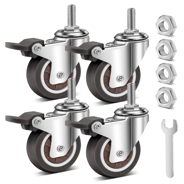2 Inch Stem Casters Wheels Set of 4 with Dual