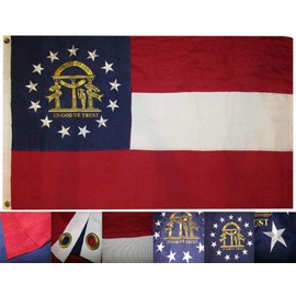 AES 3x5 Embroidered Sewn State of Georgia Synthetic Cotton Flag 3'x5' 3 Clips
