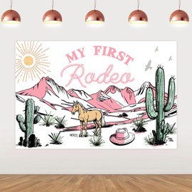 kreat4joy My First Rodeo Decoration Girl, Cowgirl 1st Rodeo Birthday Decoration My First Rodeo Backdrop Banner 5×3ft Pink for Western Rodeo Cowgirl Wild West 1st First Birthday Decoration
