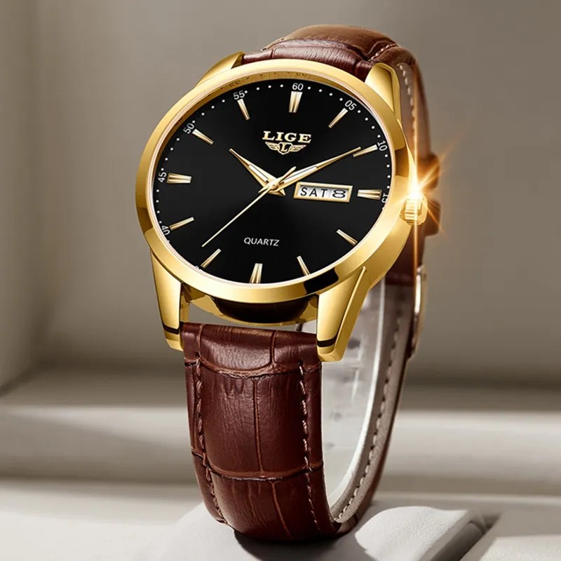 Reloj Cronógrafo Lige LG8970 De Cuero Casual Para Hombre