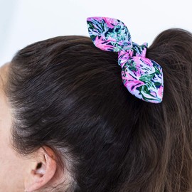 Lilly Pulitzer Blue/Pink/Green Women's Hair Tie Scrunchie with Bow Detail, Bringing Mermaid Back