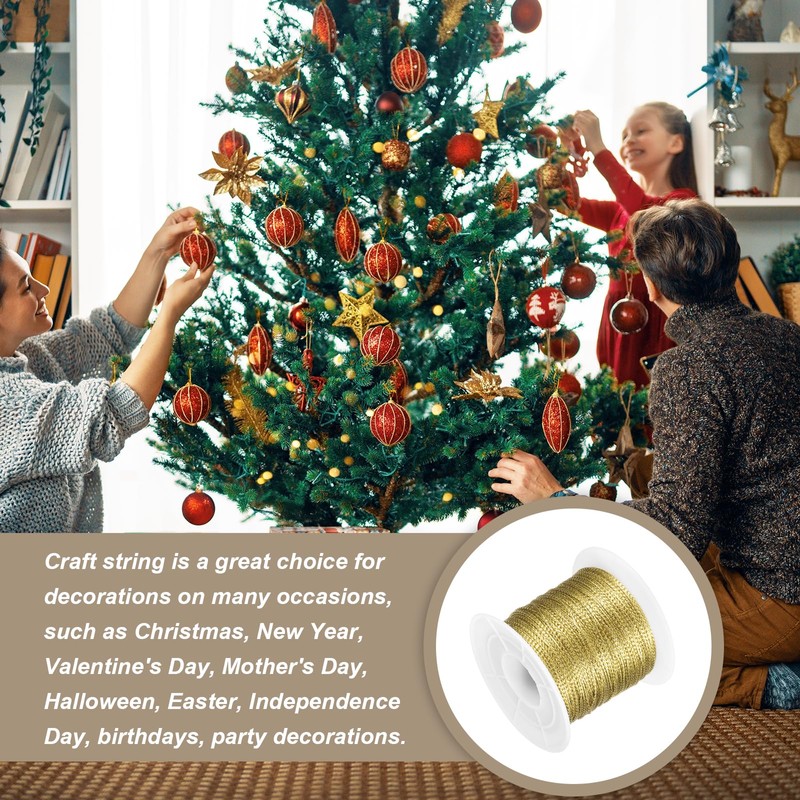 sourcing map Metallic Cord,1mmx100m Light Gold Ornaments Strings Metallic Non