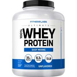 Fitness Labs Whey Protein Powder Unflavored | 5 lbs | 80 oz | Easy Mix Ultimate Supplement | Non-GMO, Gluten Free