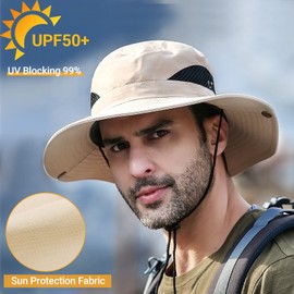 DORRISO Men's Wide Brim Sun Hat UV Protection Cowboy Hat with Chin Strap Foldable Hiking Hat Lightweight Travel Holiday Beach Hat Men's Camping Hat, gray