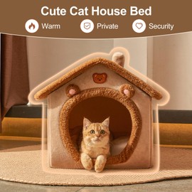 Jiupety Cute Cat Houses for Indoor Cats, Dog Bed with Cover Cave, M Size Cat Cave Up to 17 lbs Cat and Puppy, Igloo Dog House with Non-Slip Bottom, Brown