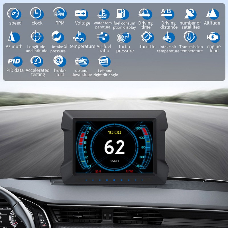 Universal Car HUD OBD2 GPS Gauge Display with Slope Meter