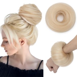 tesshair Messy Bun Hair Piece 100% Real Human Bun Hair Piece Natural Scrunchie Donut with Elastic Band Hairpieces for Women Girls(Natural Blonde, 25g)