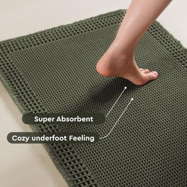 tchdio Waffle Bath Mat - Super Absorbent Bathroom Rugs Non Slip Washable, Quick Dry Bathroom Mat with Tassels, Boho Bath Mat Ultra Soft Bath Rugs for Bathroom Floor, 24"x36" Green