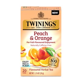 Twinings Peach & Orange Flavoured Herbal Tea, 20 Count Box, Pack of 6, Individually Wrapped Tea Bags, Juicy & Fruity, Naturally Caffeine Free, Enjoy Hot or Iced
