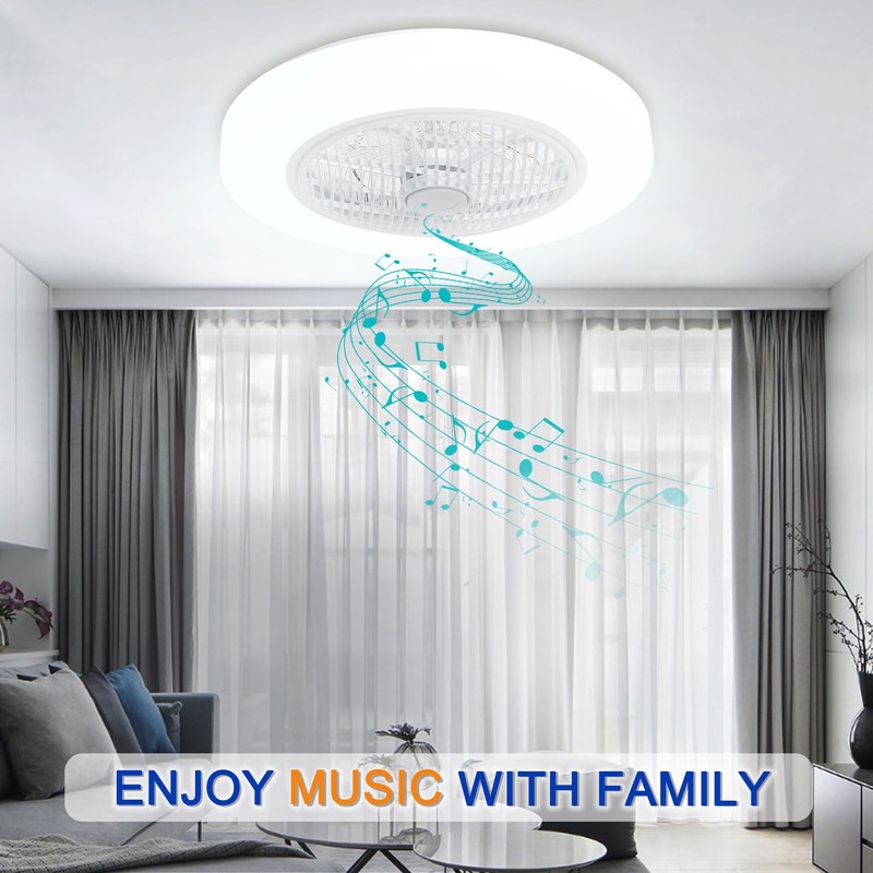 TCFUNDY Enclosed Low Profile Ceiling Fan with Light, Bluetooth Speaker,