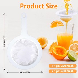 Pack of 2 Sieve Fine, Fine Sieve with Handle 200/400 Mesh Hair Strainer, Kitchen Mesh Strainer, Nylon Fine Sieve, Food Fine Sieve, Ultra Fine Mesh Strainer Funnel Filter Household Strainer for Juice,