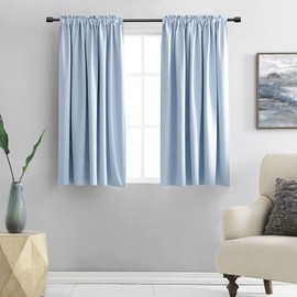 DONREN Cerulean Blue Drapes Home Fashion Thermal Insulated Room Darkening Curtains - Rod Pocket Short Curtain Panels for Bathroom (1 Pair,42 inches Wide by 54 inches Long)