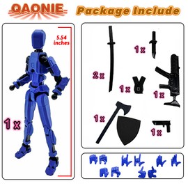 QAONIE (Assembly Completed) 3D Printed Figure 5.54-inch Dummy13 with Weapon Expansion Set, Full Body Mechanical Movable Toy, Desk Decoration. (Bright Blue)