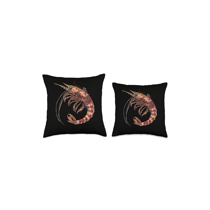 Cherry Shrimp Steampunk Throw Pillow