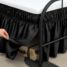 RIMELA Black Bed Skirts with Split Corners King Size 18 Inch Drop,Elastic Bed Skirting Wrap Around, Easy to Install Dust Ruffles Soft Fabric,Machine Washable bedskirts for Metal Frame