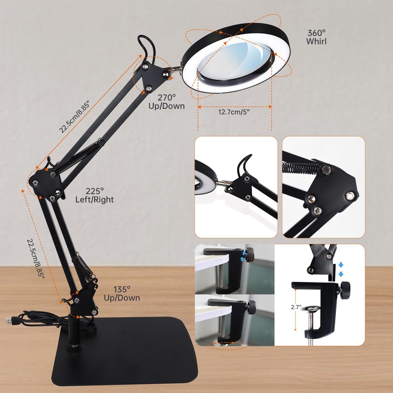 10x Magnifying Glass with Light, 3 Color Modes Dimmable LED