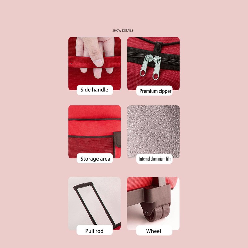 Large Capacity Rolling Cooler Box Insulated with Wheels Red for