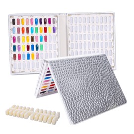 NMKL 120 Nail Color Chart Display Book for Nail Polish UV Gel Color Cards Nail Salon Tool with False Nail Tips (Black) (Silver)