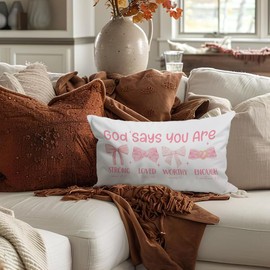 Wheatwin Pink Bow Coquette Throw Pillow Cover 12x20, God Says You are Christian Pillow Cover Gift for Women, Bible Verse Pink Bows Inspirational Throw Pillow Cover, Sister Gifts, Affirmations Gifts